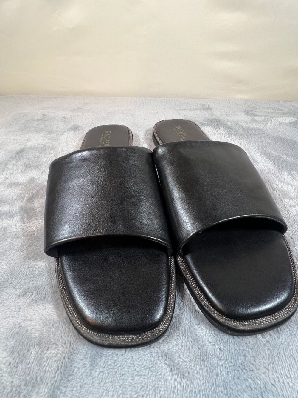 Rachel Zoe black leather slides 8.5M
